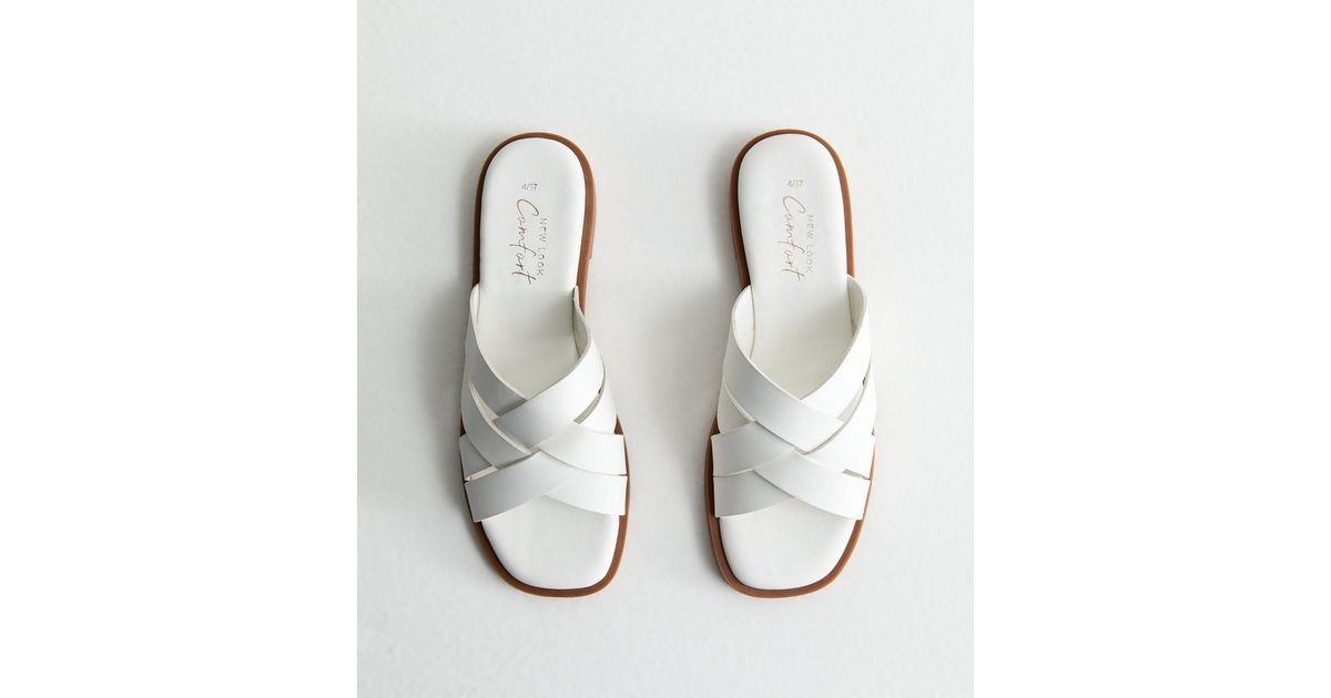 White Leather-Look Cross Strap Mule Sandals | New Look | New Look (UK)
