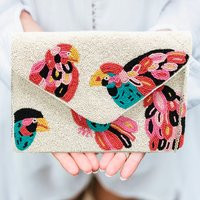 Parrot Beaded Clutch With Multi Color Embroidered Flowers & Birds, Purse, Tropical Party Crossbody B | Etsy (US)