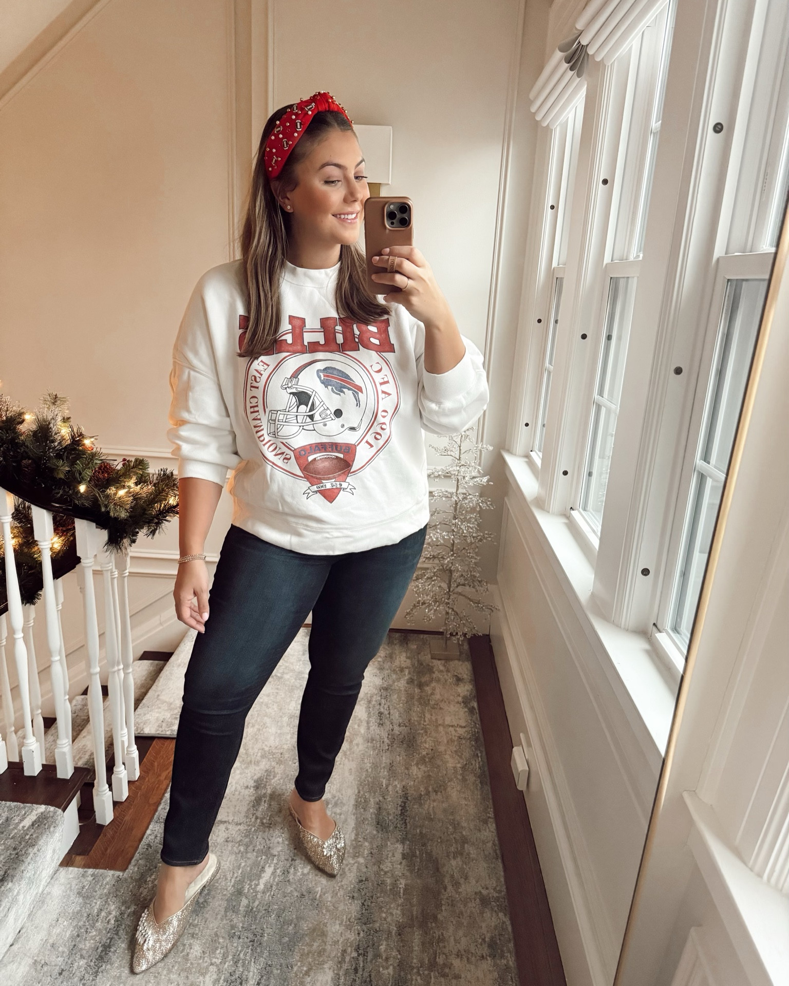 Getting game day ready! Wearing size XL in sweatshirt and 14 in jeans. 

#LTKmidsize #LTKstyletip #LTKSeasonal