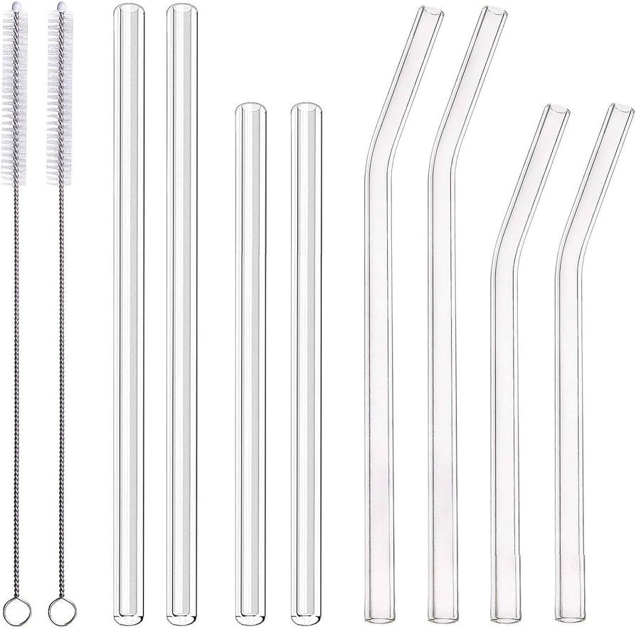 ALINK 8-Pack Clear Glass Smoothie Straws, 10mm Wide 10" + 9" Long Reusable Drinking Straws with 2... | Amazon (US)