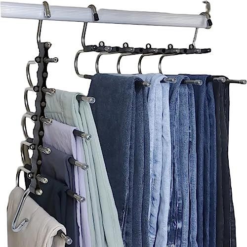 Space Saving Hangers for Clothes (2-Pack with 10 Clips) – Foldable & Collapsible Hanger Organizer, Pants, Clothing, Legging, Jeans, Shorts, Skirts, Scarf, Closet & Dorm, Hanging Saver - Black | Amazon (US)