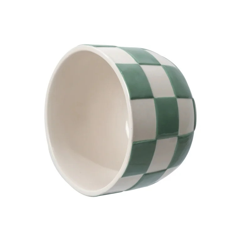 Mainstays Lennon 6" x 6" x 4.5" Round Green Checkered Ceramic Planter | Walmart (US)