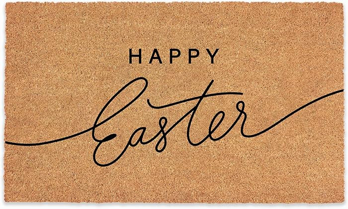 Happy Easter Doormat 18x30 Inch – Natural Coir Welcome Door Mat with Modern Script Design, Non-... | Amazon (US)
