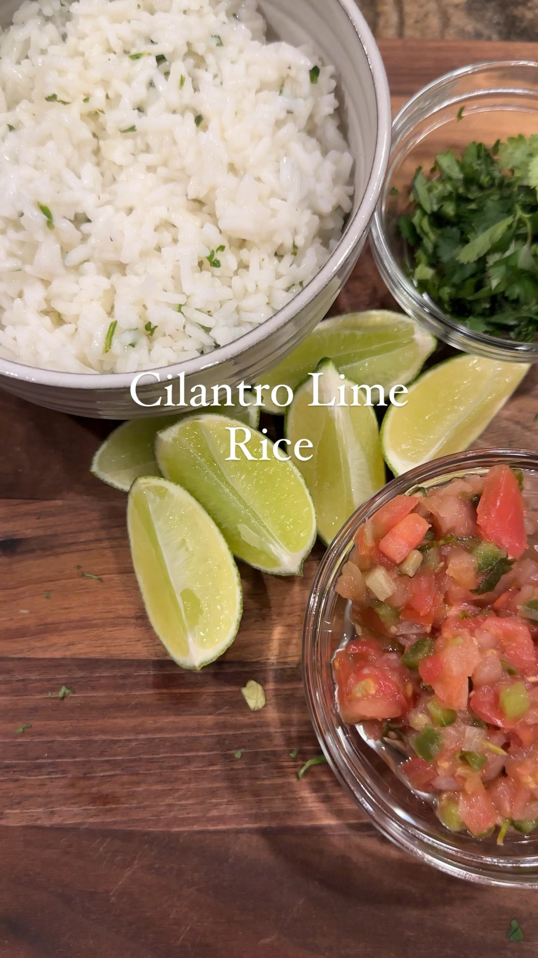 Cilantro Lime Rice

1 cup of Minute instant rice
3/4 cup of water
Juice of 1/2 a lemon
Juice of 1/2 a lime
Bay leaf
1/2 - 1 cup of freshly chopped cilantro
Pinch of salt
Swirl of olive oil

To a pot, heat the water to a boil, add the rice, juice, salt, oil and bay leaf. Stir and boil for 1 minute. Add a lid and remove from the heat. Let stand for 5 minutes, until the liquid is absorbed. Remove the bay leaf, add the fresh cilantro, stir and serve! 
