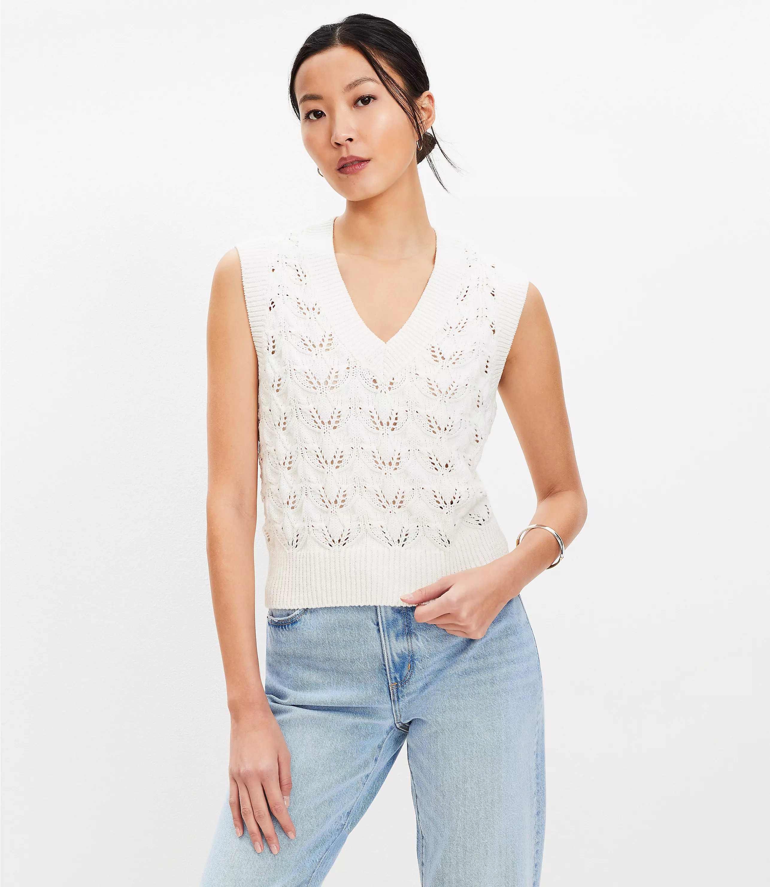 Petite Pointelle V-Neck Sweater Vest | LOFT