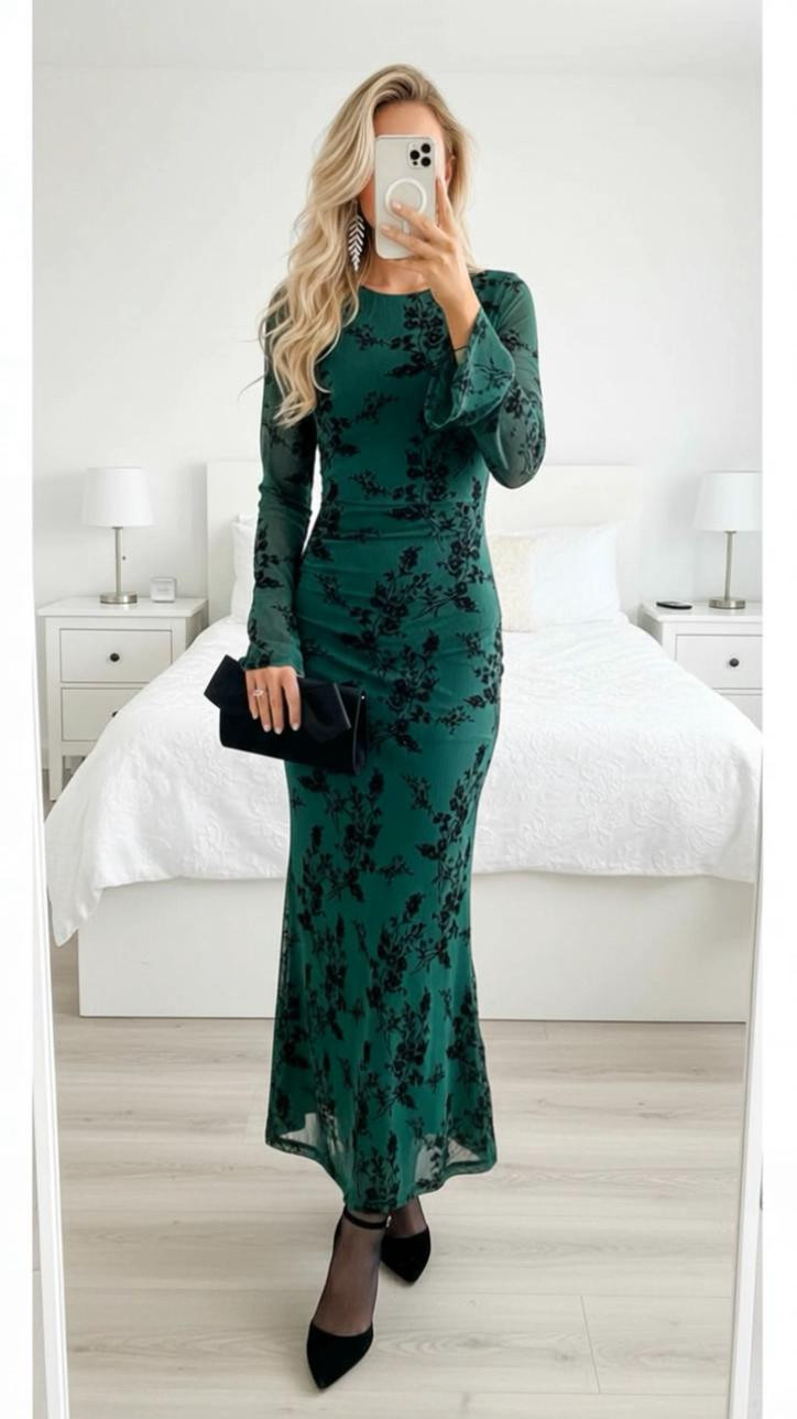How beautiful is this dress absolutely studying for any sort of holiday outfit vacation winter outfit if you have a winter wedding this would be so fun to wear or a holiday event or if you’re looking for something just a super classy dress for a New Year’s Eve party this would be a great option as well stunning floral on this green dress like I said, comes in other colors at a black clutch lots of jewelry at a fur coat to keep you warm some fleece lined tights and some really cute heels or you can go with boots

#LTKSeasonal #LTKvlog #LTKHoliday