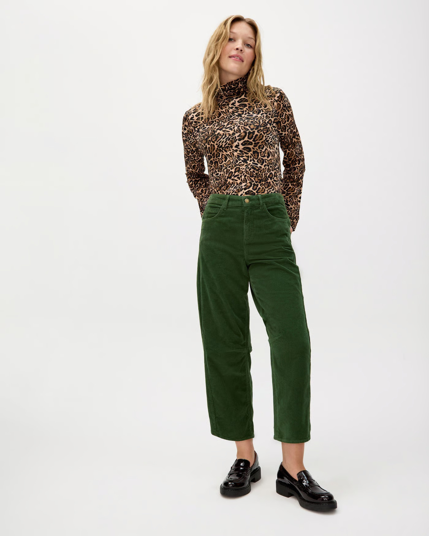 Green Corduroy Cropped Barrel Leg Trousers | Oliver Bonas | Oliver Bonas (Global)