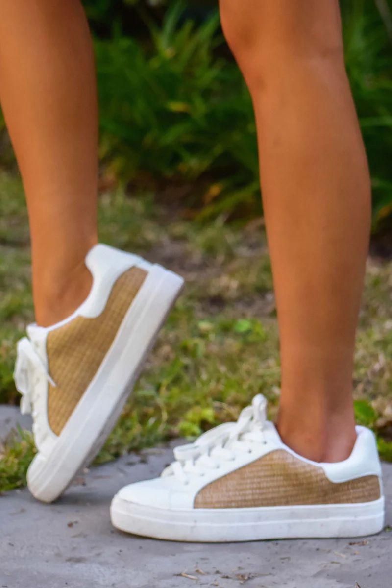 RESTOCK: Casual Strolls Sneakers: White/Tan | Shophopes