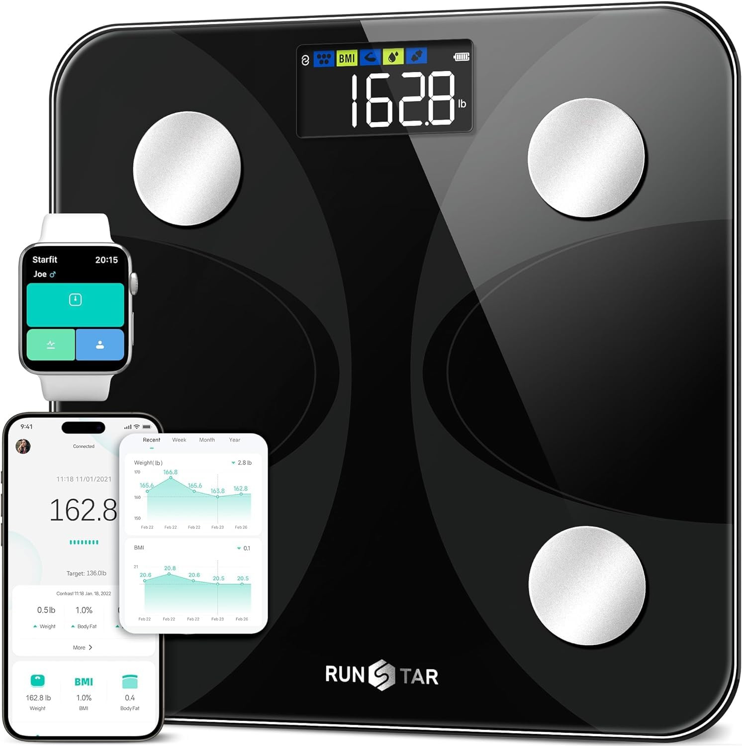 Scale for Body Weight and Fat Percentage, RunSTAR Digital Accurate Bathroom Smart Scale with Larg... | Amazon (US)