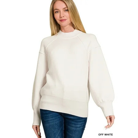 Zenana Women s Elegant Relaxed Fit Long Sleeve Exposed Seam Low Mock Neck Light Sweater | Walmart (US)