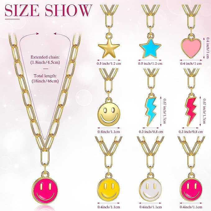 9 Pcs Preppy Necklaces Set Smile Face Trendy Necklaces for Women Y2K Preppy Jewelry Gold Lightnin... | Amazon (US)