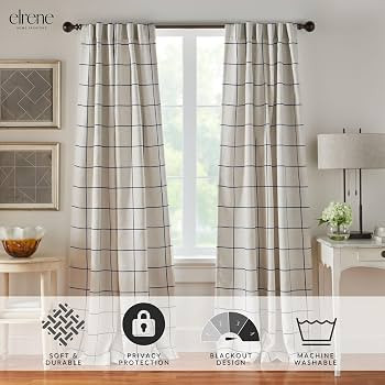 Elrene Home Fashions Brighton Windowpane Plaid Blackout Window Curtain, Living Room and Bedroom D... | Amazon (US)