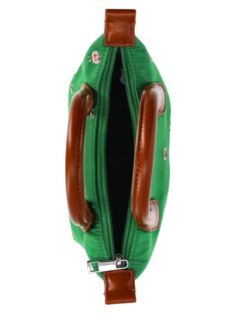 No Boundaries Women's Mini Tote Crossbody Bag, Turf Green with Floral Embroidery | Walmart (US)