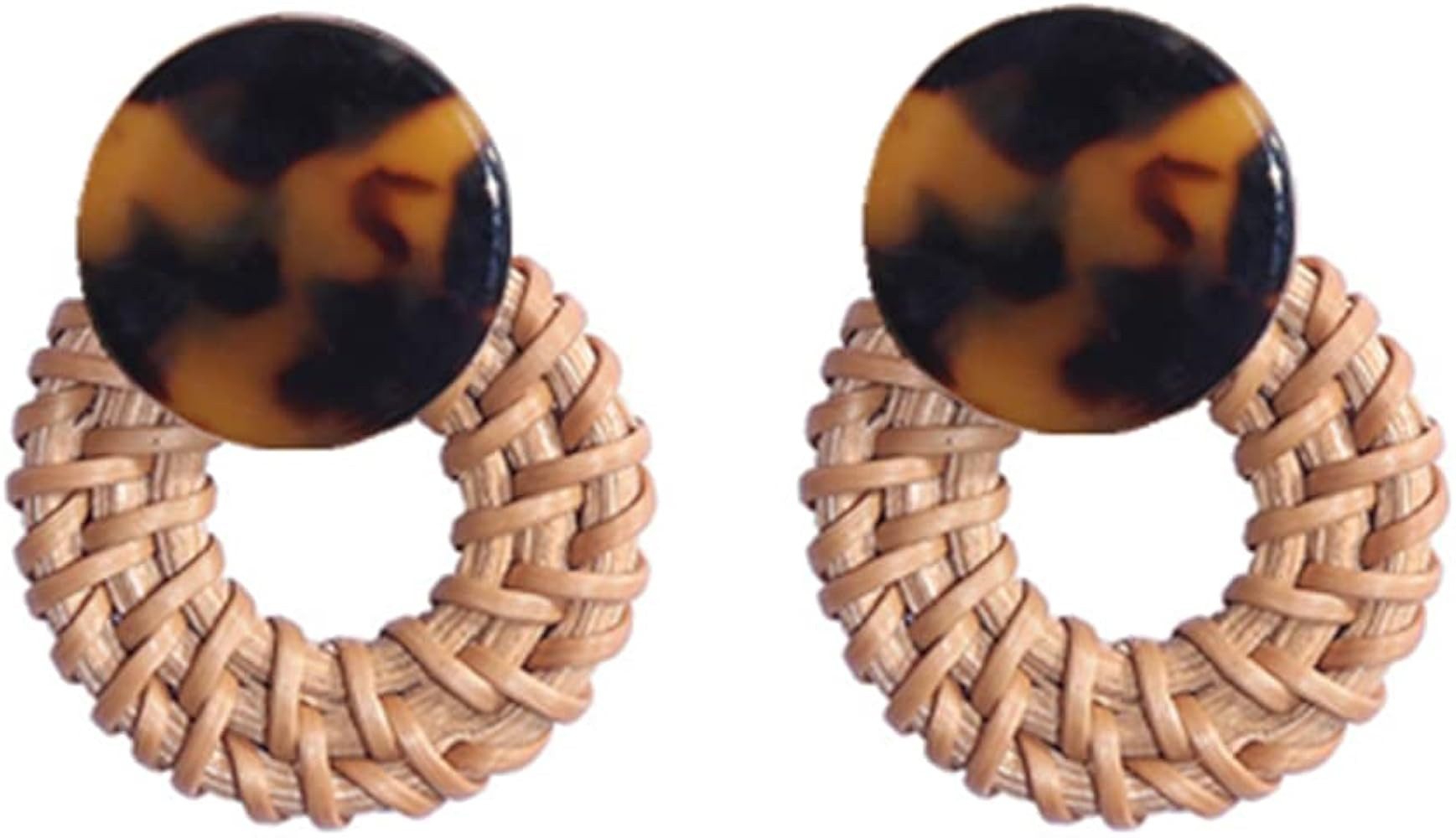 Bohemian Handmade Rattan Circle Danlge Earrings Boho Tortoise Shell Mottled Straw Wicker Hoop Dro... | Amazon (US)