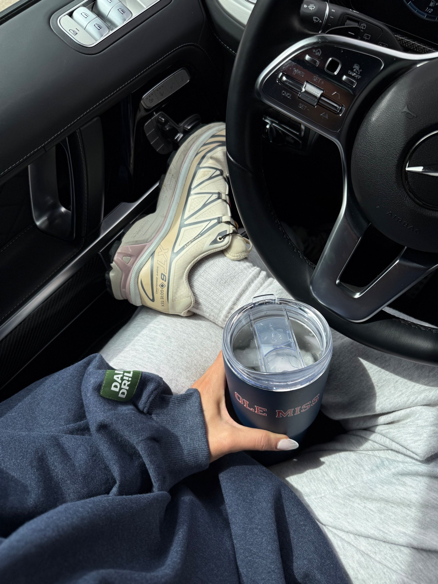 Daily drills crewneck Solomon shoes running errands ootd