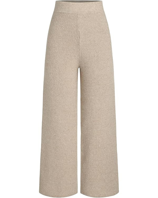CIDER Lounge Pants Women Wide Leg Mid Waist Ribbed Knit Pants Casual Solid Warm Wool-Blend Sweatp... | Amazon (CA)