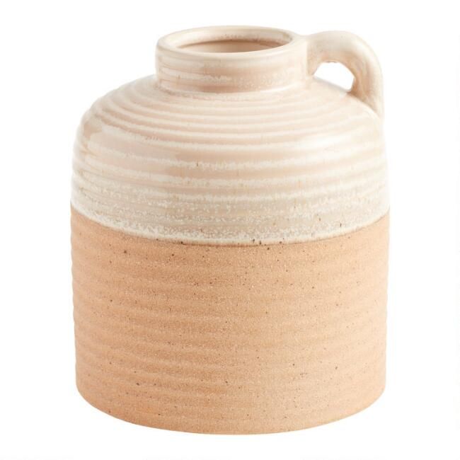 White And Natural Ceramic Two Tone Jug Vase | World Market