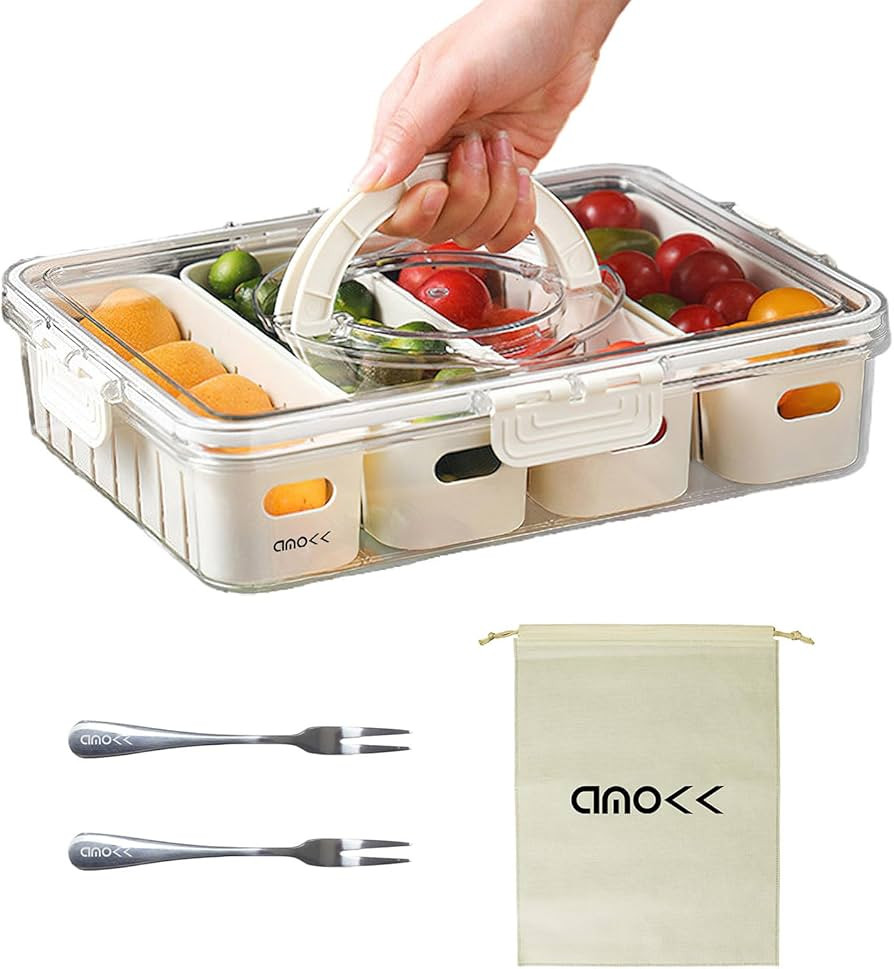 amokk Divided Serving Tray with Lid and Handle Snackle Box Charcuterie Container Portable Snack P... | Amazon (US)