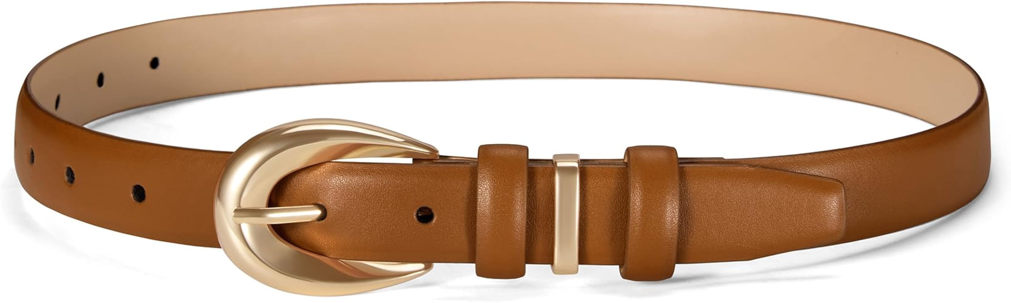 Women Belts for Jeans Dresses Pants Fashion Ladies Skinny Leather Waist Belt with Gold Buckle Gif... | Amazon (US)