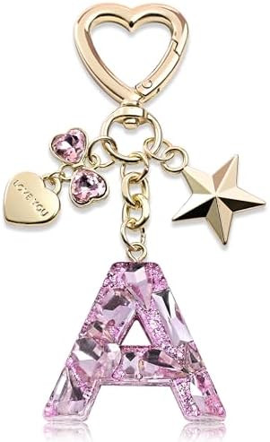Cute Bling Keychain initial Letter Butterfly Star Pink Purple Gift for Women Girls Bag Cup Charms... | Amazon (US)