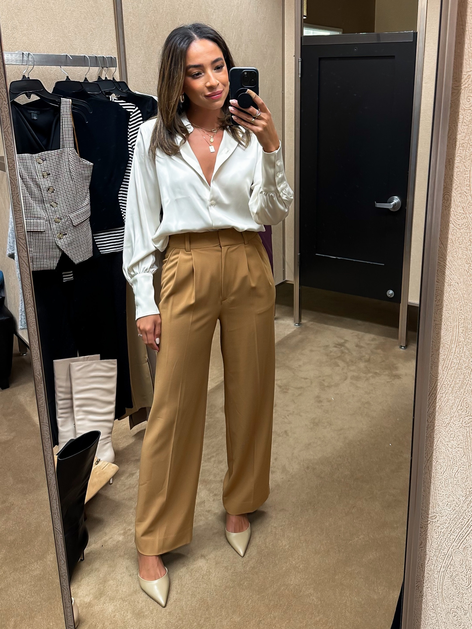 Love this work outfit from the Nordstrom Anniversary Sale. So chic and elegant and it’s all under $100. Size Small button down shirt and size 2 in wide leg trousers (just ordered the 4 for more room in the waist)

#LTKunder100 #LTKworkwear #LTKxNSale