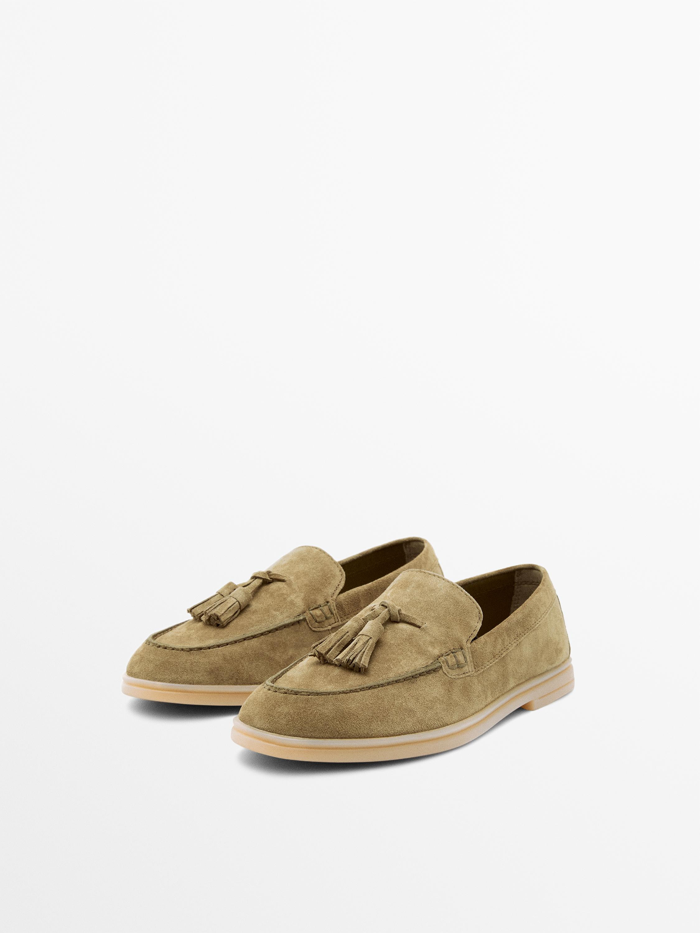 Split leather loafers with tassels | Massimo Dutti UK