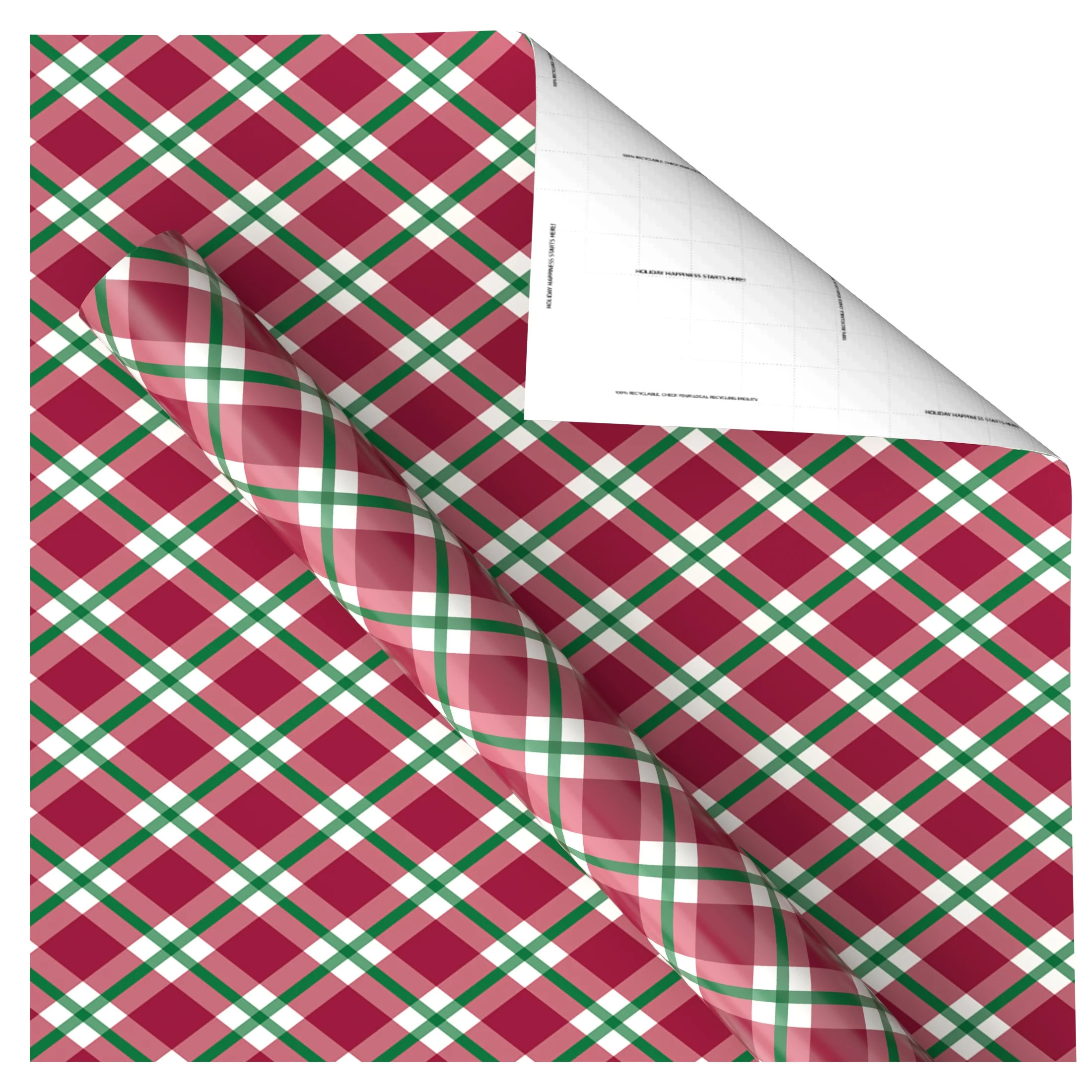 Red and Green Plaid Christmas Wrapping Paper, 160 sq ft, by Holiday Time | Walmart (US)