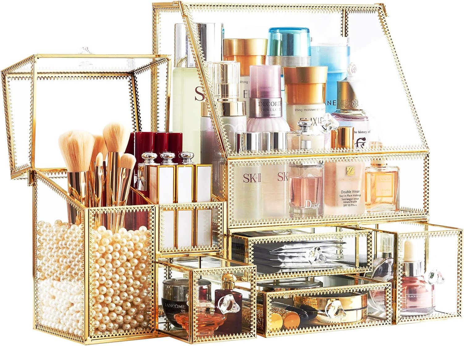 Antique Mirror Glass 2Tirer Stackable Organizer/3Pieces Drawer Vanity Storage for Perfume/15Slot ... | Amazon (US)