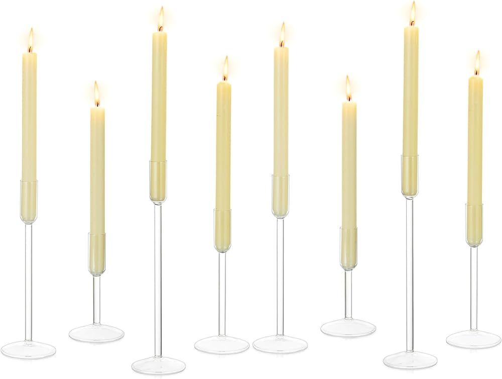 Glass Candle Stick Candle Holder: Glasseam Clear Tapered Candlestick Holders Set of 8, Modern Tal... | Amazon (US)