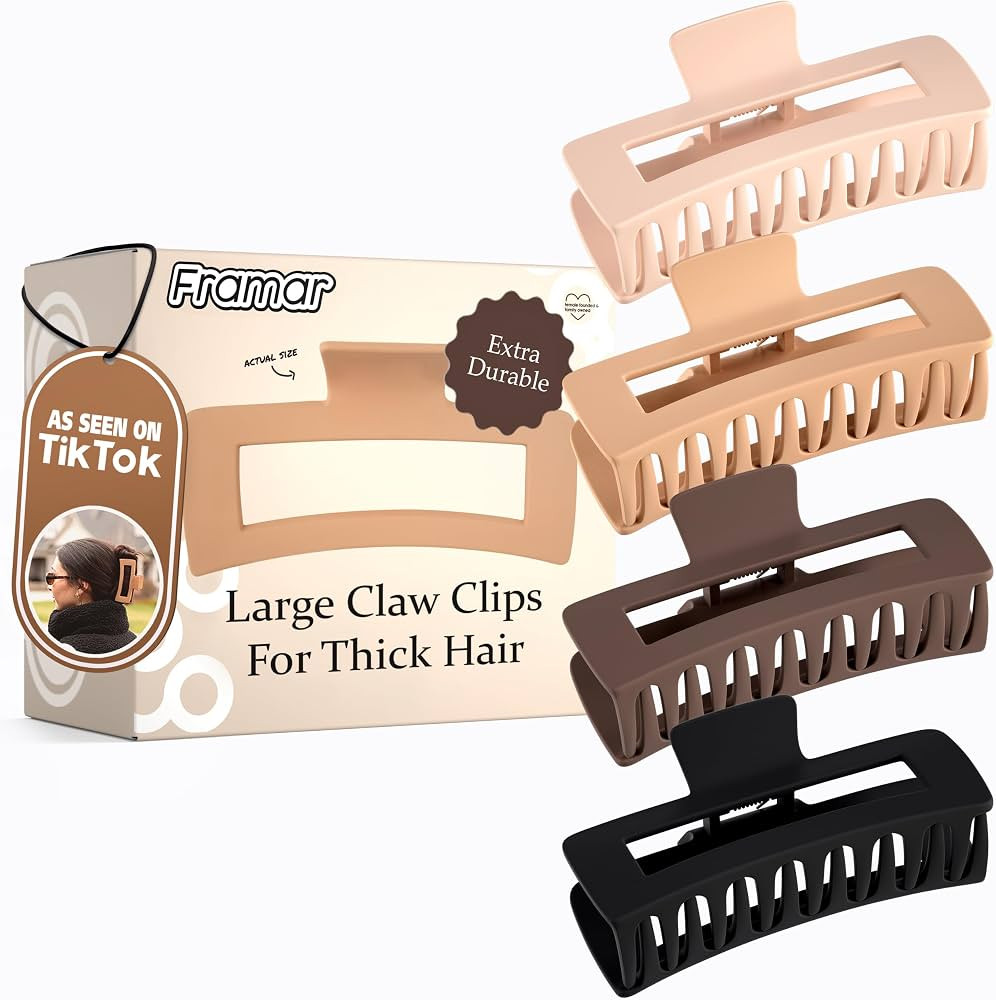 FRAMAR Extra Large Claw Clips For Thick Hair – Hair Claws Pack, Large Hair Clips For Thick Hair... | Amazon (US)