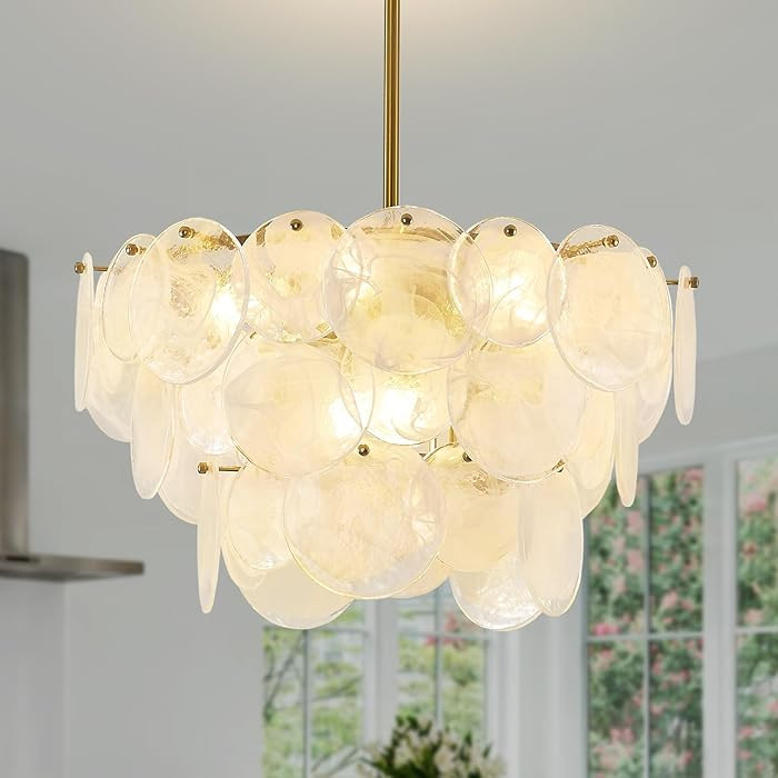 Gold Chandeliers Modern Glass Chandelier, D23.2 inch Round Crystal Pendant Light for Dining Room,... | Amazon (US)