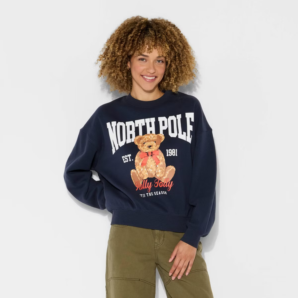 Women's North Pole Teddy Bear Graphic Sweatshirt - Navy Blue XXL | Target