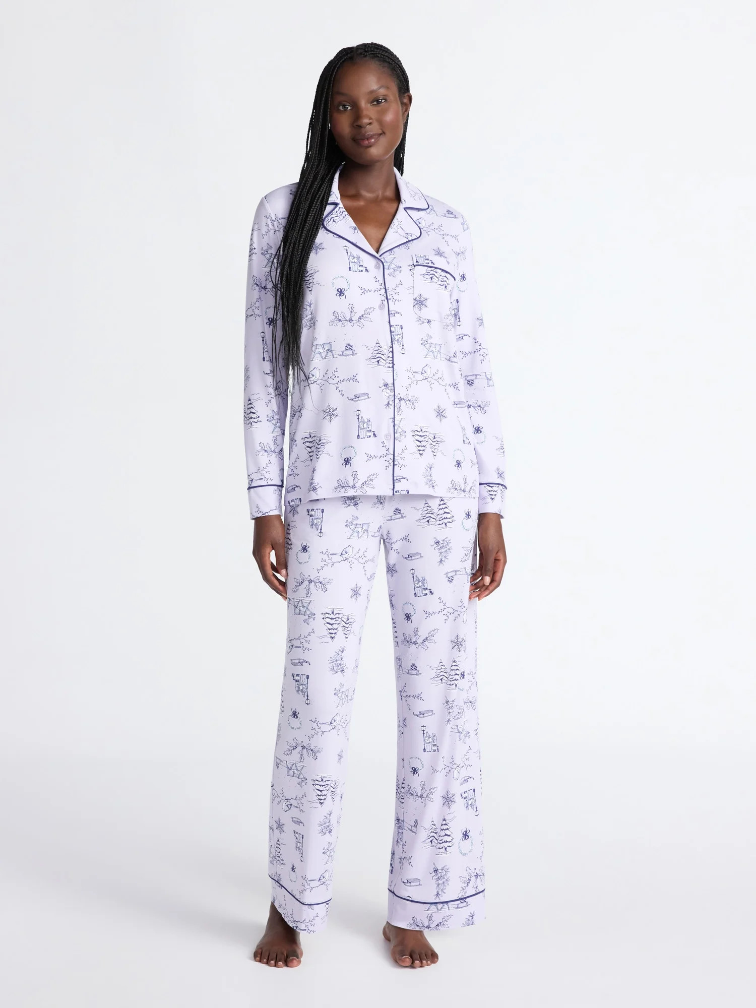 Joyspun Women’s Dreamy Soft Collection Long Sleeve Top and Pants Pajama Set, Sizes XS-4X | Walmart (US)