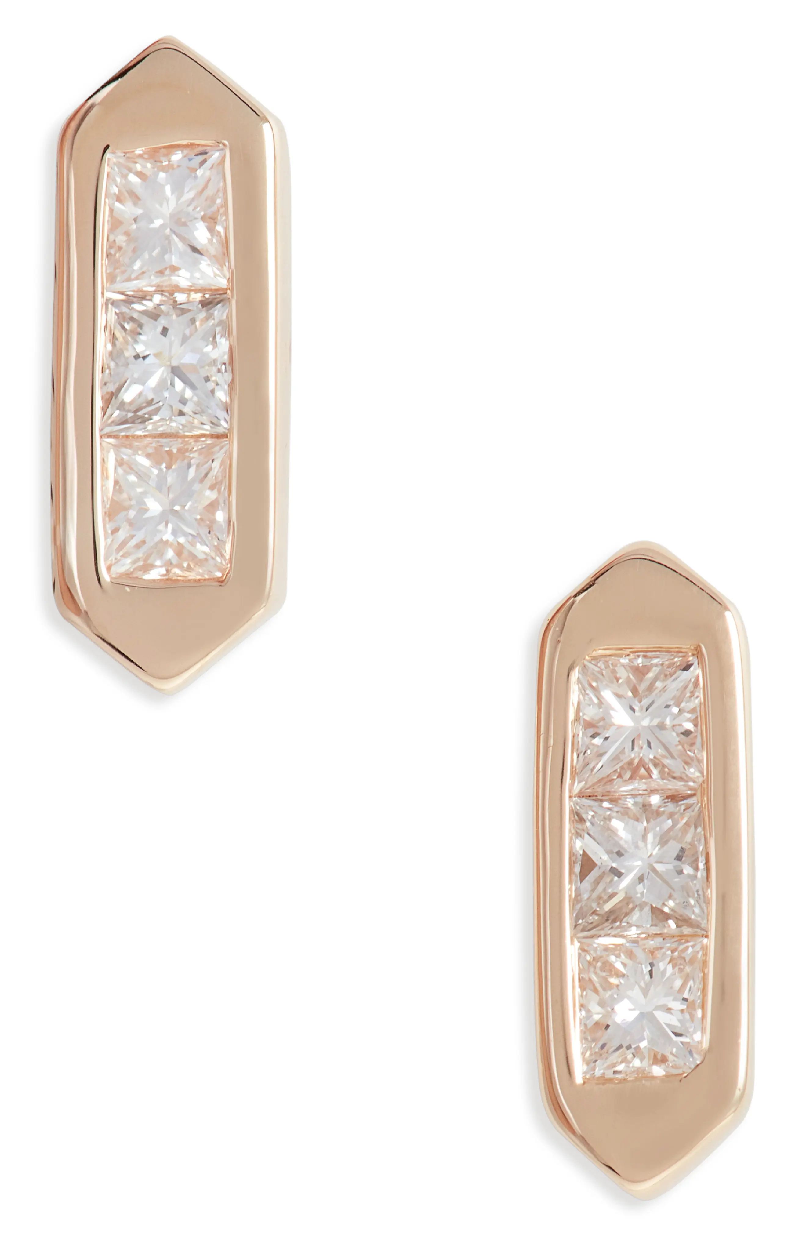 Dana Rebecca Designs Millie Ryan Diamond Bar Stud Earrings in Yellow Gold at Nordstrom | Nordstrom