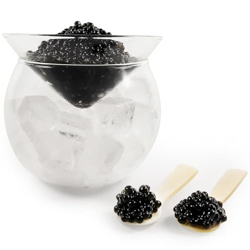 ThougrLyh Caviar Server Set Glass Caviar Dish with 2 Pcs Shell Caviar Spoons Chiller Server with Ice Holder for Shrimp Ice Cream Martinis and Cocktails Dishwasher Safe Caviar Serving Dish | Amazon (US)