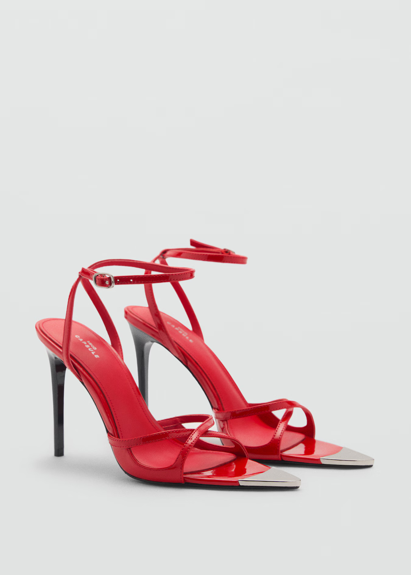 Leather heeled sandal with metallic toe - Women | MANGO USA | Mango (US/MX/AU)