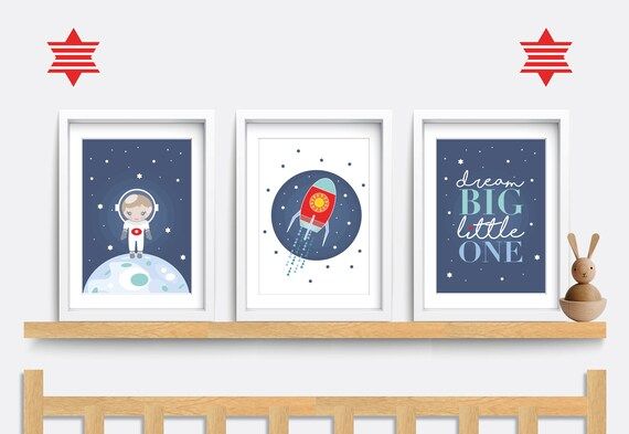 Space Nursery prints. Set of 3 Nursery prints. Dream big little one, Star decor, Space themed wal... | Etsy (US)