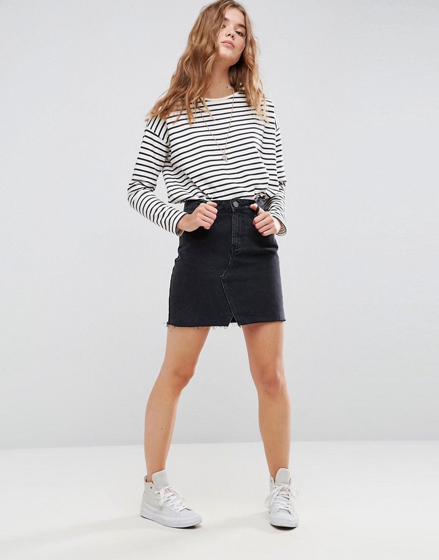 ASOS DESIGN denim pelmet skirt in washed black - Black | ASOS US