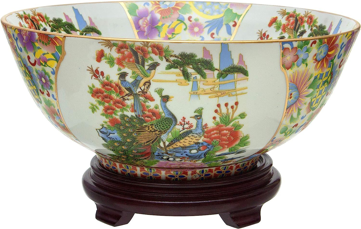 ORIENTAL Furniture 14" Satsuma Birds & Flowers Porcelain Bowl, Multicolor | Amazon (US)