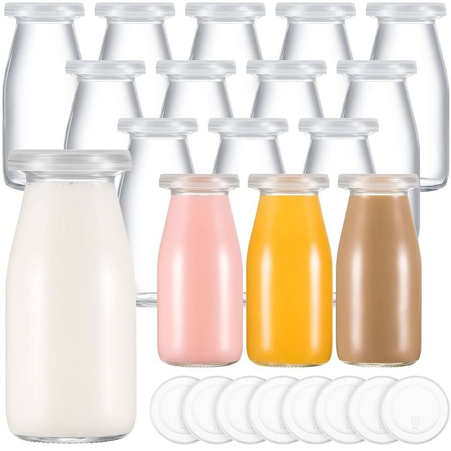 Zubebe 12 Pack 6 oz Glass Milk Bottles 200 ml Small Juice Bottles with 24 Pcs Replacement Caps Re... | Amazon (US)