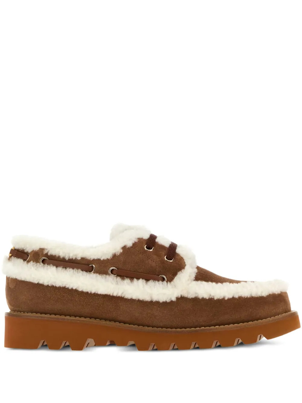 Valentino Garavani shearling-trimmed suede loafers - Brown | Farfetch Global