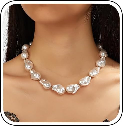 Y 14K Gold Plated Pearl Necklace - Dainty Gold Beaded Pearl Choker Chain Necklace for Women - Pro... | Amazon (US)