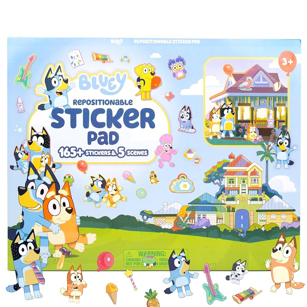 Bluey Repositionable Sticker Pad, Over 165 Removable Stickers & 5 Play Scenes, Jumbo Sticker Pad,... | Amazon (US)