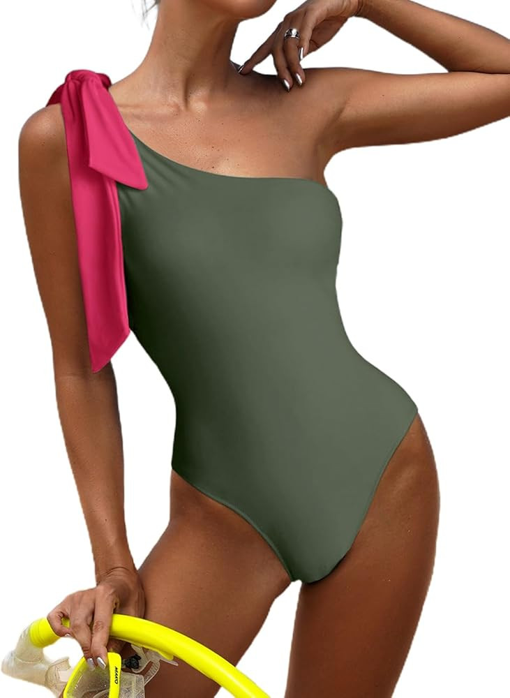 Swmmer Liket One Piece Swimsuit for Women Sexy One Shoulder Bathing Suit Tummy Control Bow Tie Sw... | Amazon (US)