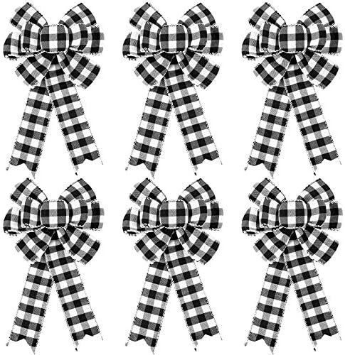 6 Counts Buffalo Plaid Bow Halloween Thanksgiving Christmas Wreath Bow 10 Inch Fall Bow for Chris... | Amazon (US)