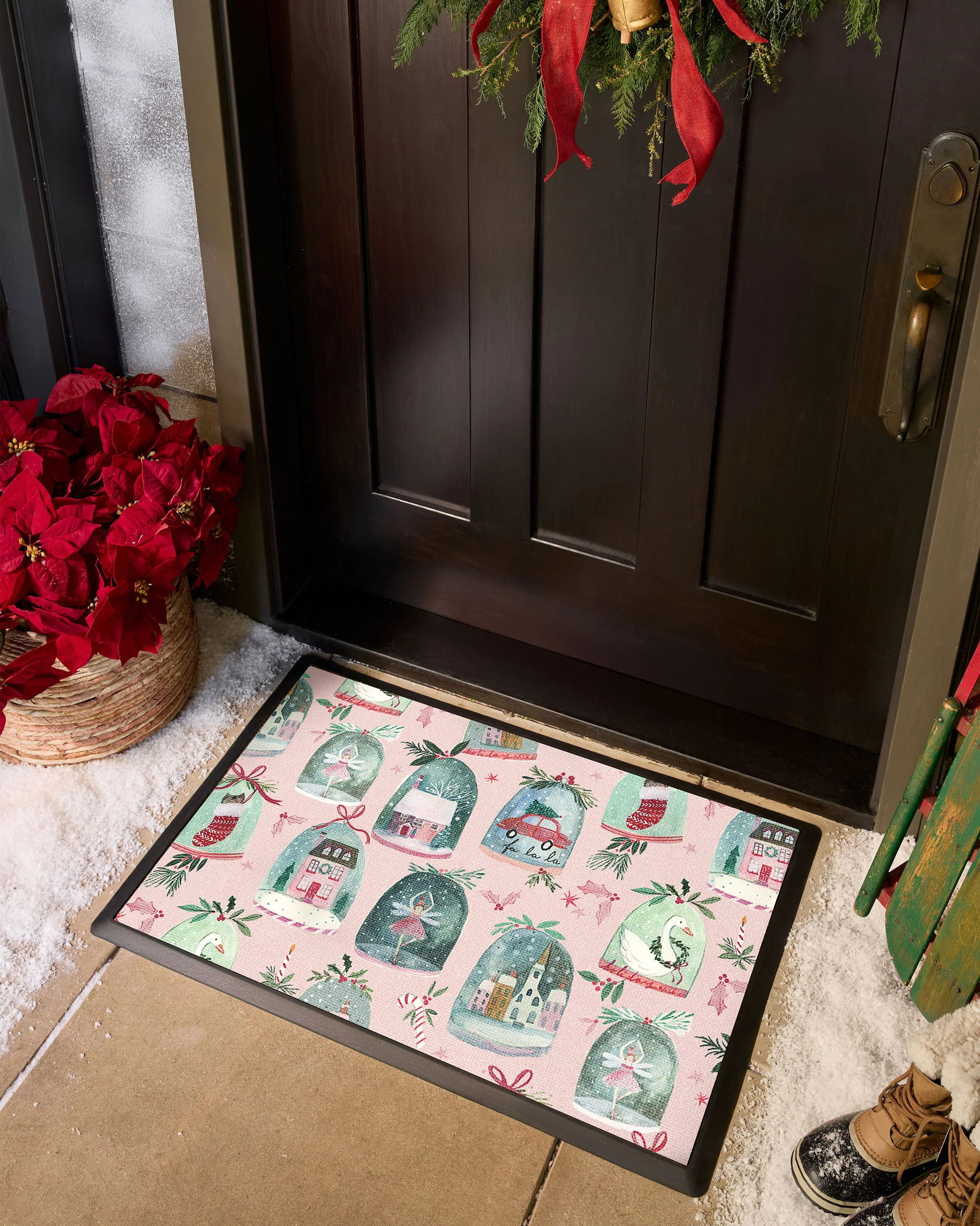 Snow Globes Pink Doormat | Ruggable