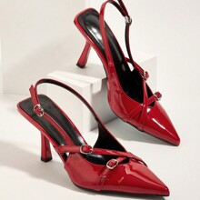 Patent Red Pointed Toe Cross Strappy Stiletto Heels For Wedding Party | SHEIN