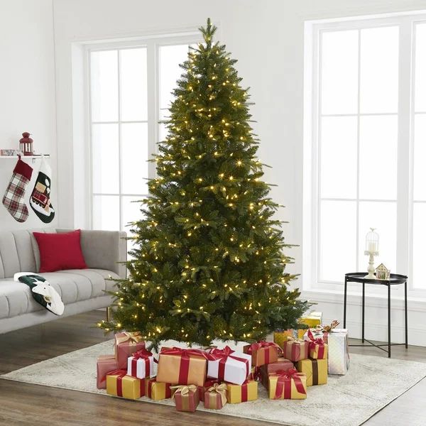 Traditional Prelit Artificial Christmas Tree with Warm Lights and Metal Stand, Wide Realistic Tre... | Wayfair North America