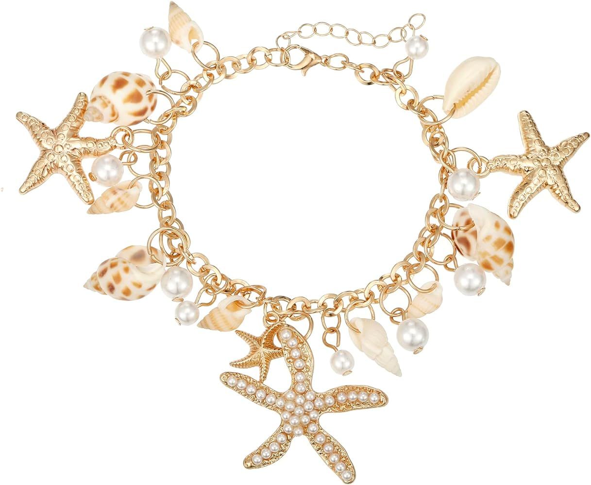 RUOFFETA Shell Starfish Necklace Bracelet Conch Statement Chunky Necklace Mermaid Costume Jewelry... | Amazon (US)