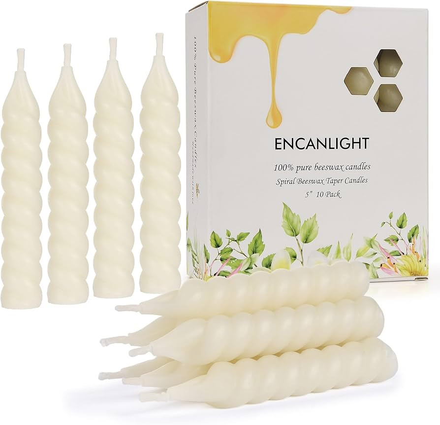 White Beeswax Taper Candles, 5 Inch Spiral Tapered Candles 10 Pack, 0.78" Diameter Natural Bees W... | Amazon (US)